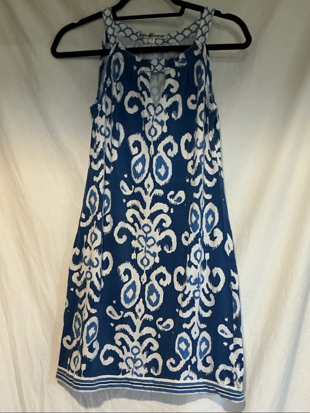 Blue and White A-Line Skirt by Karen Kane - Ikat-Inspired Print